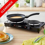 New Aroma Electric Double Burner Hot Plate Cast Iron Portable Stove Cooktop. Fixed Price $39.00.