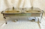 Gourmet Buffet 2 Section Covered Chafing Dish Stainless Steel With Glass Inserts. Fixed Price $25.99.