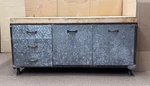 Antique Bakers Table Kitchen Center Island Store Counter 3" Butchers Block Steel. Fixed Price $2500.00.