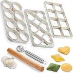 Ravioli Maker Press, Mold Set - Round, Heart, Square Stamp. Fixed Price $46.99.