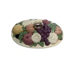 Vintage Mid Century Ceramic Fruit Covered Dish Floral Kitchen Storage Container. Fixed Price $27.00.