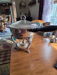 Vintage Ornate Silver Plate Chafing Dish 5 Pieces Including Burner. Fixed Price $34.95.