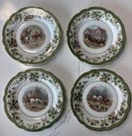 Antique Higgins & Seiter Austria Equestrian Fox Hunt Green Gold Wall Plates 6.25. Fixed Price $119.00.