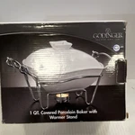 Godinger 1 Qt Oval Porcelain Chafing Dish Warmer Stand Chrome Plated Tealight. Fixed Price $16.50.