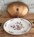 Antique Buffalo Mfg Porcelain Decorated Warming Plate Copper Brass Hot Water. Fixed Price $52.97.