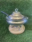 Vintage Reed & Barton Silverplate Chafing Dish Pyrex Liner Burner Stand. Fixed Price $131.00.