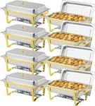 8 Pack Gold Chafing Dishes For Buffet, 9QT High Grade Set. Fixed Price $219.99.