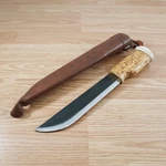 Wood Jewel Leuku Knife 8" Carbon Steel Bowie Blade Curly Birch Handle W/sheath. Fixed Price $116.49.