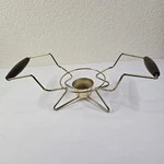 Mid Century Modern Brass Chafing Dish Stand Teak Handles Fondue Warmer Base. Fixed Price $19.95.