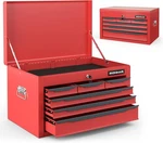 Goplus Tool Box, 24 Steel Chest W/6 Drawers, Top Tray,automatic Loc. Fixed Price $155.10.