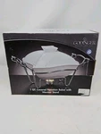 Sienna By Godinger White Ceramic Covered Chafing / Casserole Dish & Metal Stand. Fixed Price $25.00.