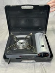 Iwatani Slim Silver Cassette Feu ZA-3HP Portable Stove With Black Case. Fixed Price $50.00.