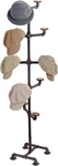Dark Brown Metal Pipe Rack With Wood Hat Hangers, Freestanding Holder. Fixed Price $149.99.