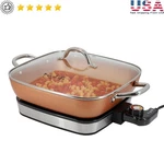 Electric Fry Pan Non-stick Copper 1400W Detachable Lid Kitchen Appliance New. Fixed Price $83.95.