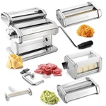 Pasta Maker Deluxe Set 5 Piece Steel Machine With Spaghetti Fettuccini Roller,. Fixed Price $80.79.