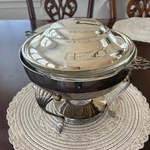Vintage 1950'S Silver Over Copper Chafing Dish Server With Pyrex Insert Corning. Fixed Price $114.00.