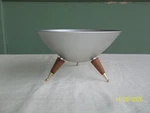 Vtg Mcm Sputnik Teak Candy Dish Mirro Medallion Brushed Aluminium No Lid. Fixed Price $59.00.