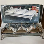 Vintage International Silver Company Covered Triple Baker W/glass Liners 1124. Fixed Price $39.99.
